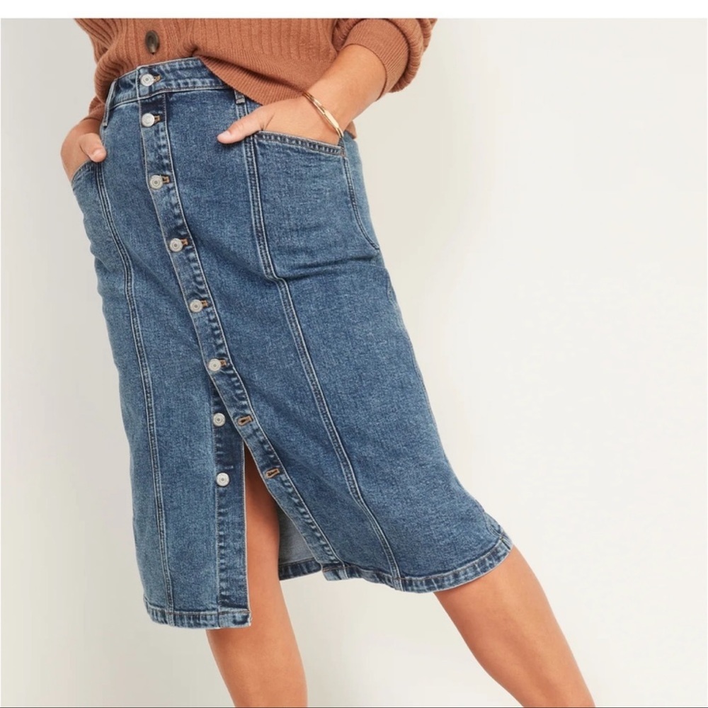 Button down denim skirt